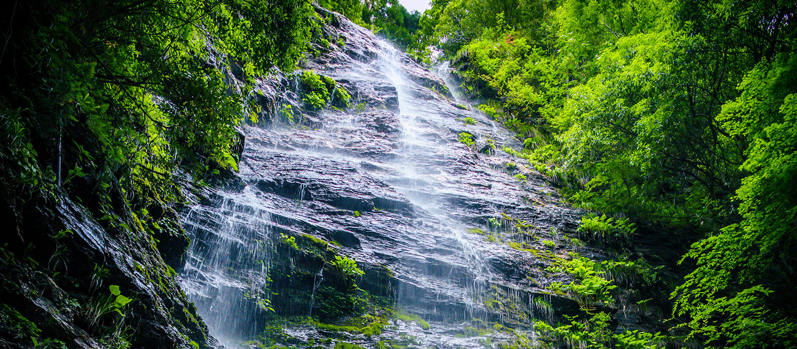 国道沿いにある落差40メートルの「水ヶ滝」。